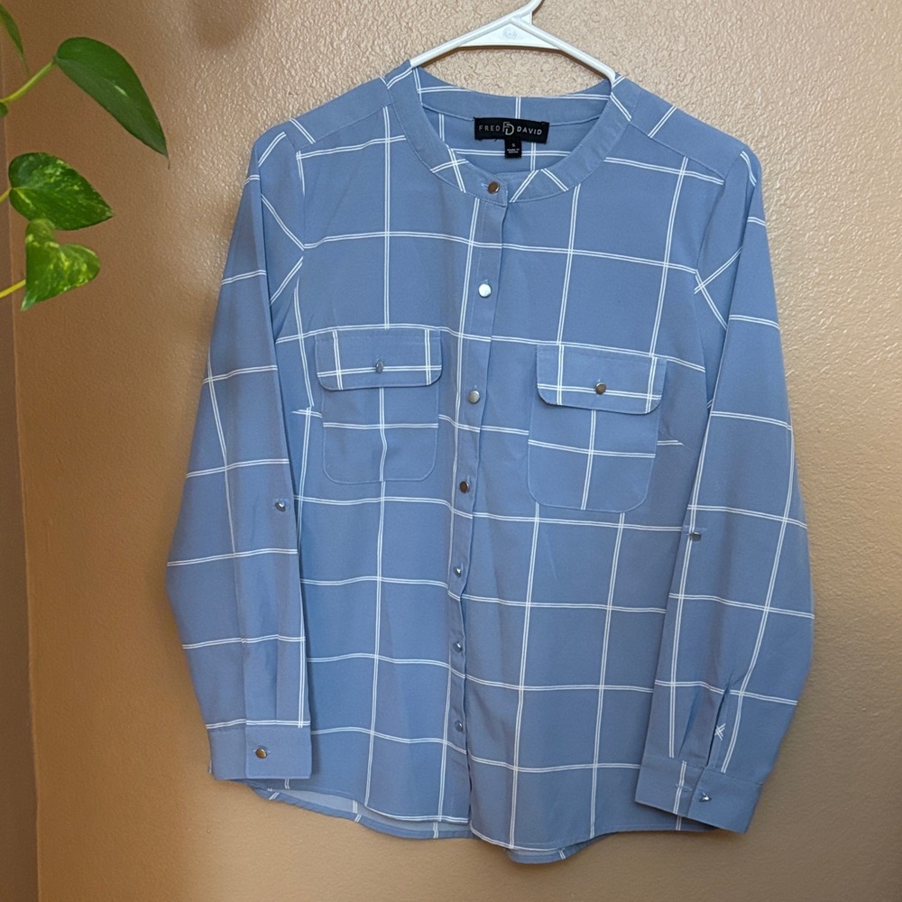 Fred David Blue Checkered Blouse